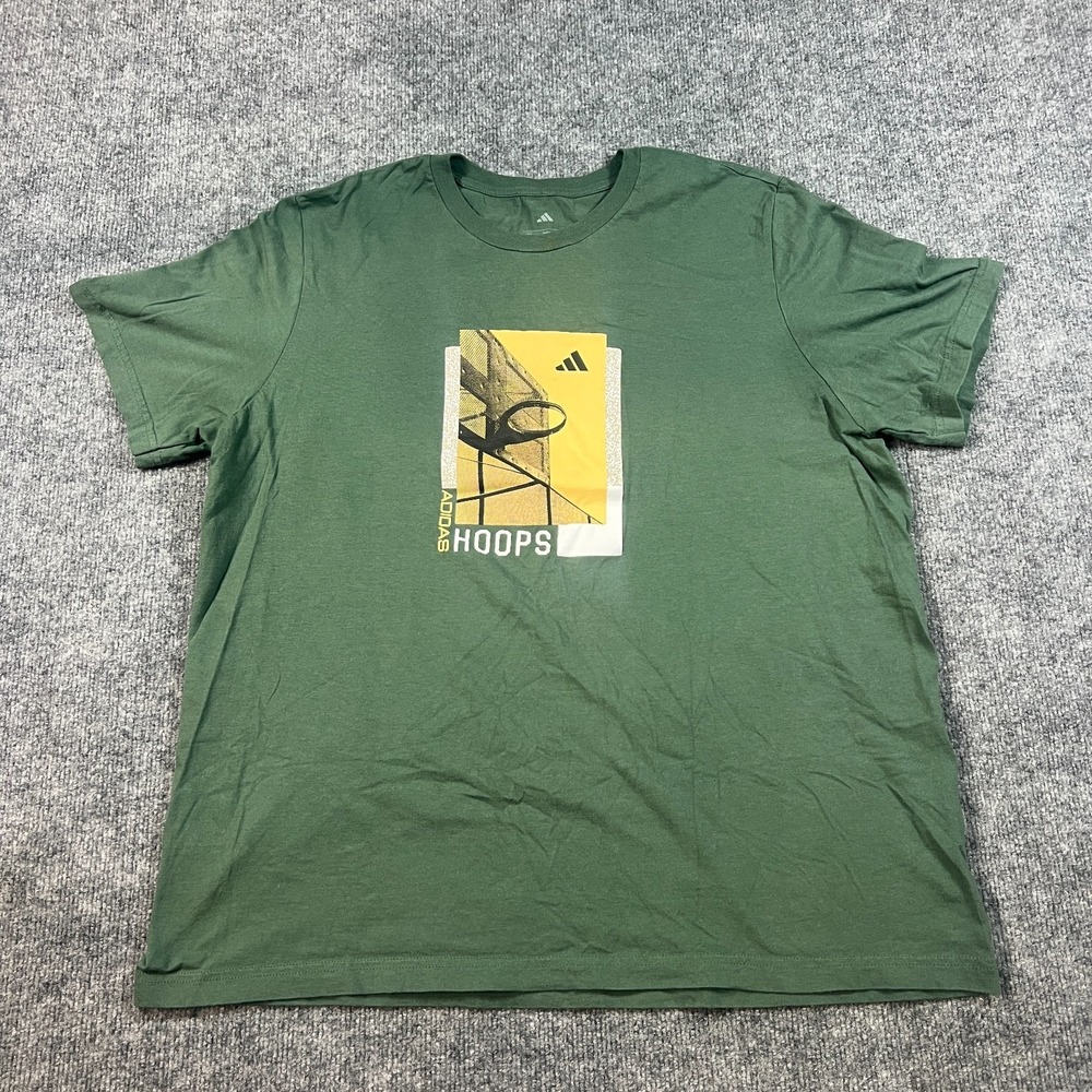Adidas‎ T Shirt Mens Extra Large Green Hoops Basketball Gallery Graphic Regular